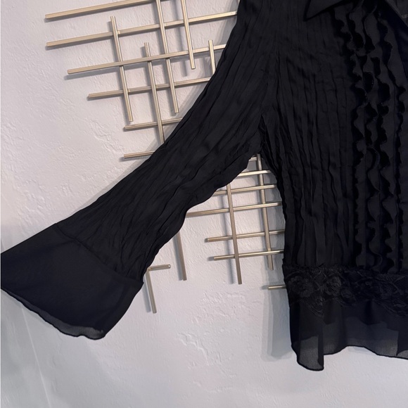 Apostrophe Petite Black Sheer Ruffle Lace Blouse M - Picture 3 of 10